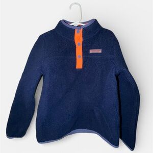 Vineyard Vines Navy Fleece Pullover with Orange Snap Placket - Kids